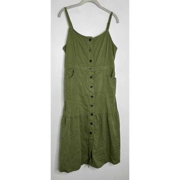 Madewell Women’s Olive Green Button Front Cotton Midi Dress Size 12 - Picture 2 of 8